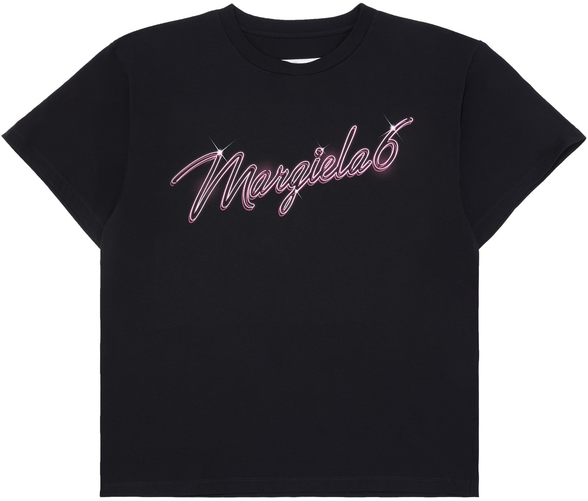 MM6 Maison Margiela: Noir T-Shirt à Logo néon Noir - 1