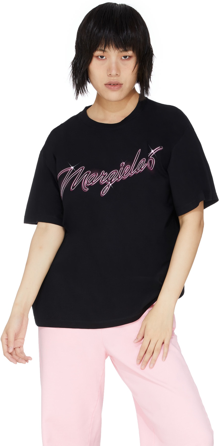 MM6 Maison Margiela: Noir T-Shirt à Logo néon Noir - 3