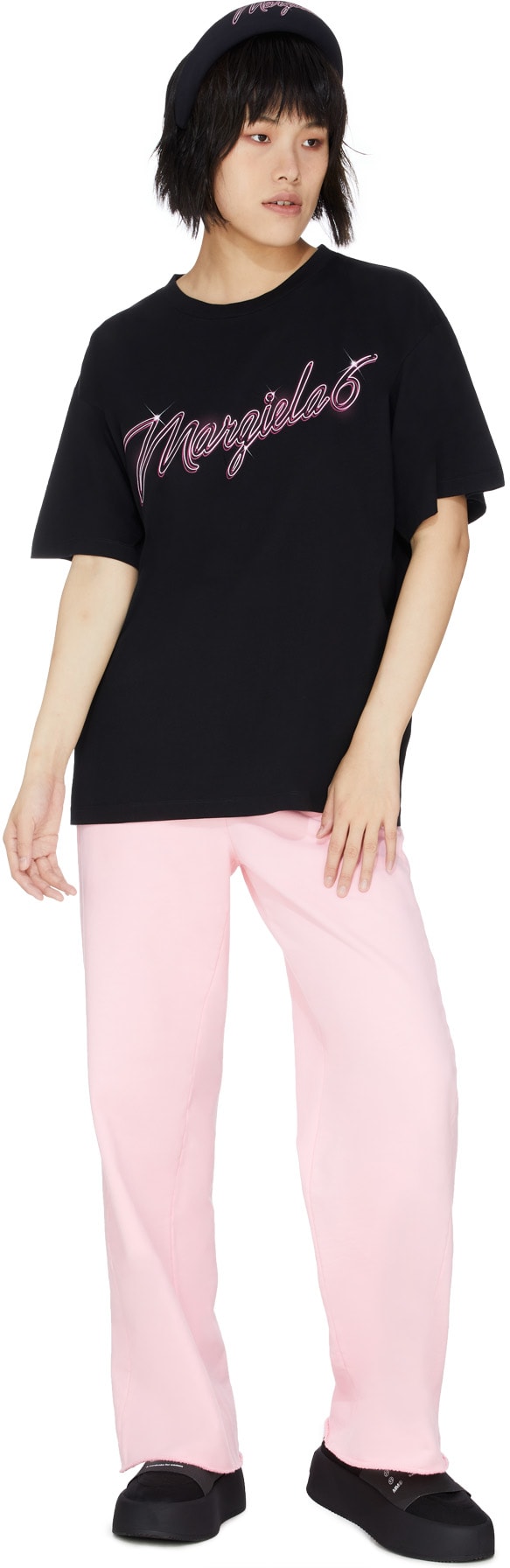 MM6 Maison Margiela: Noir T-Shirt à Logo néon Noir - 4