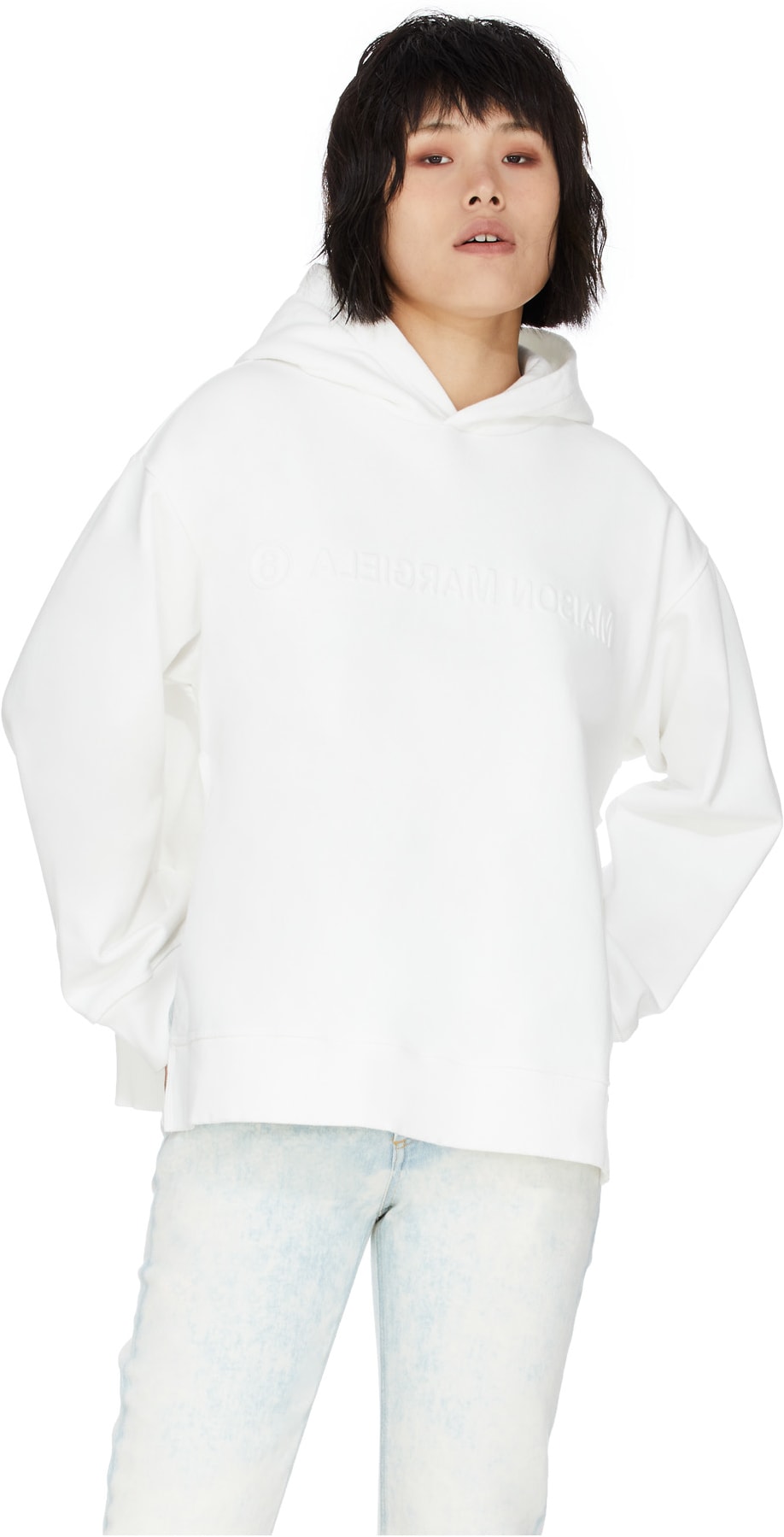 MM6 Maison Margiela: White Logo Hoodie - 3