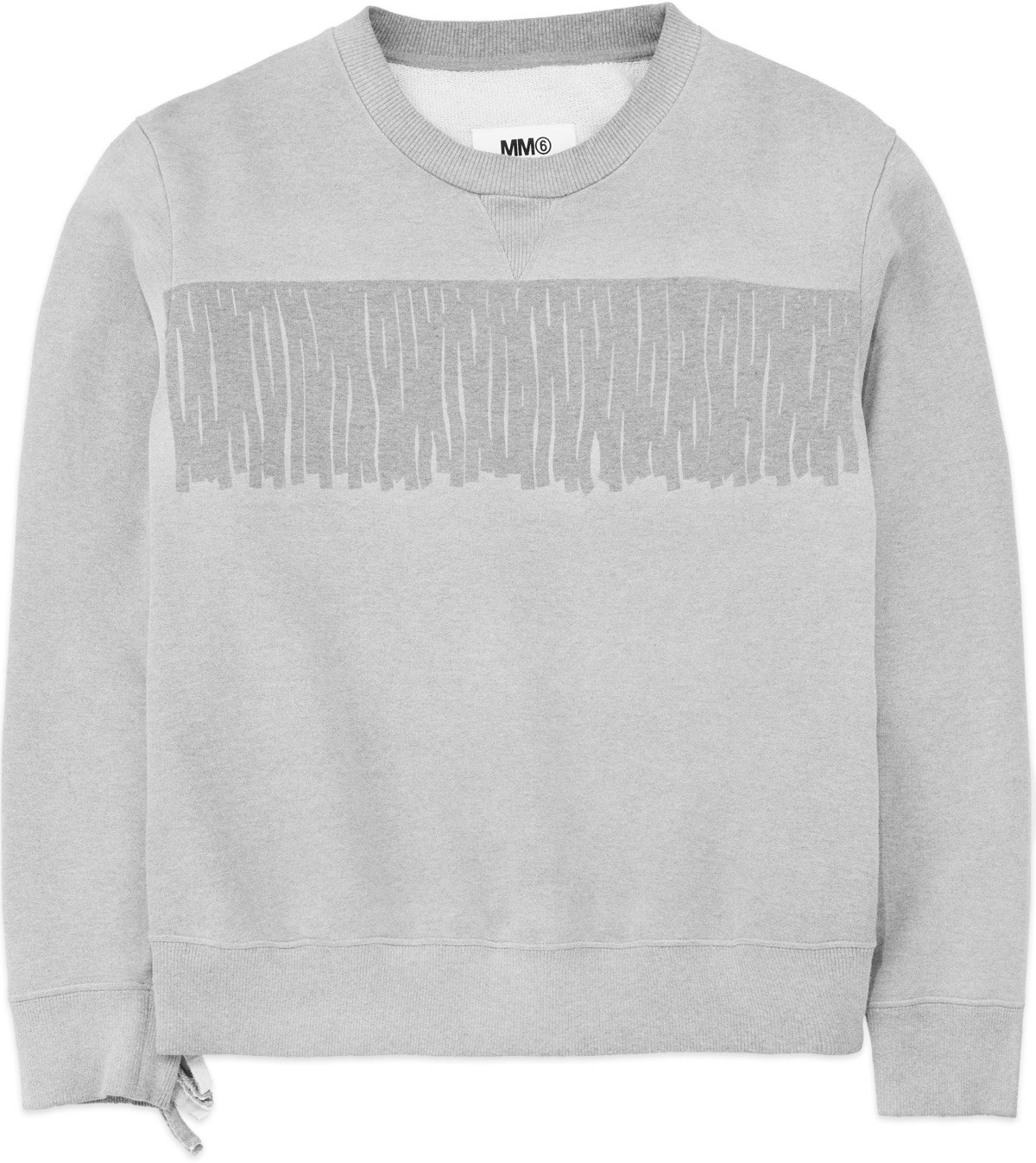 MM6 Maison Margiela: Grey Fringe Crew Sweater - 1