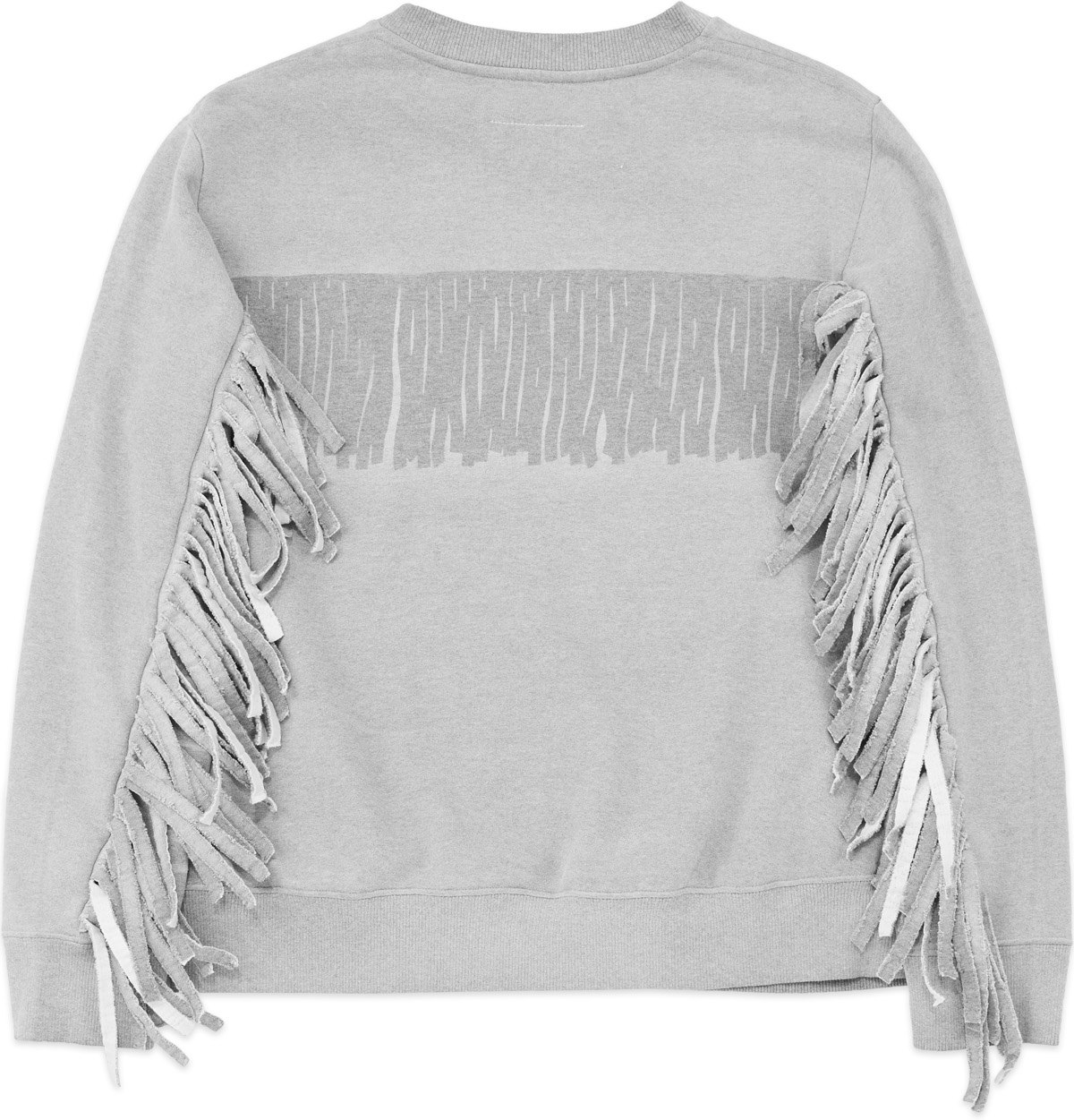 MM6 Maison Margiela: Grey Fringe Crew Sweater - 2