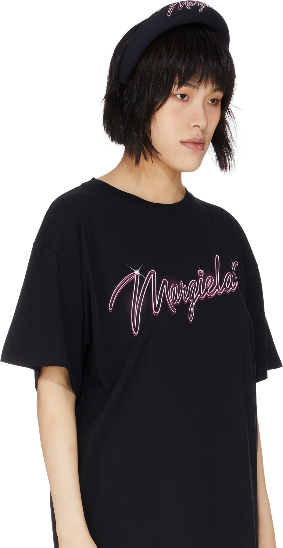 MM6 Maison Margiela: Noir Serre-tête à logo Noir - 4