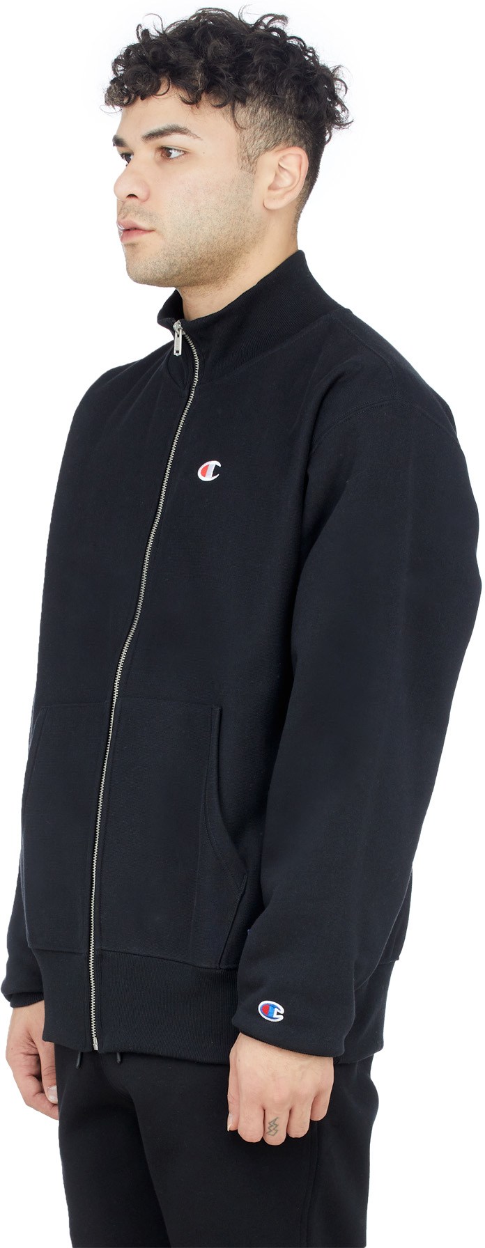 Champion: Black Reverse Weave Zip Mock Neck Sweater - 2