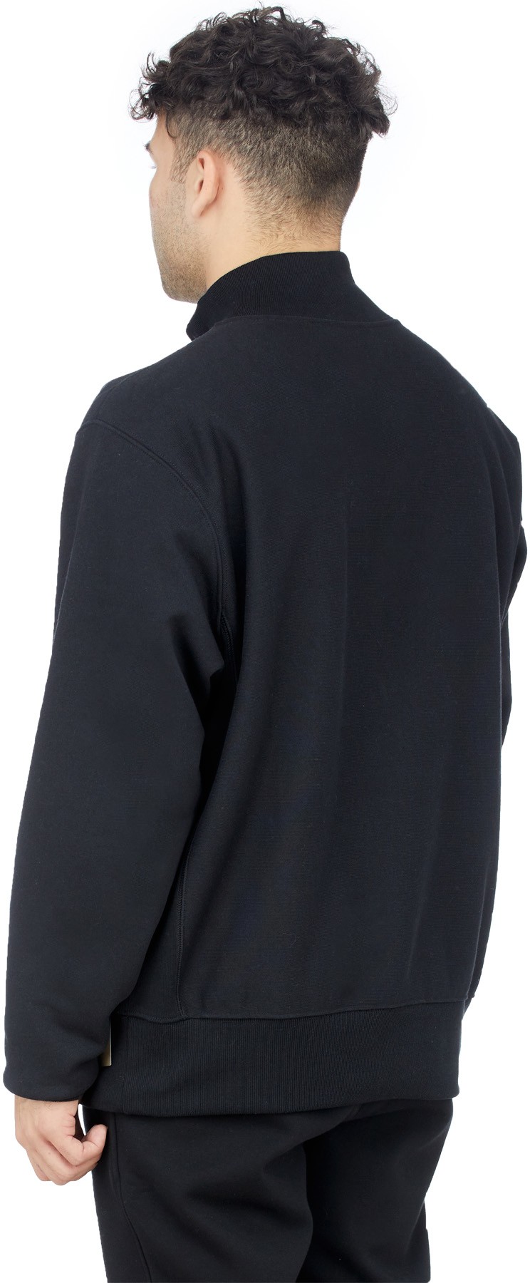 Champion: Black Reverse Weave Zip Mock Neck Sweater - 3