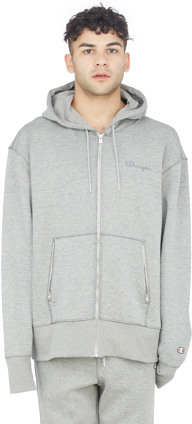 Champion: Grey Tech Weave Full Zip Hoodie - 1