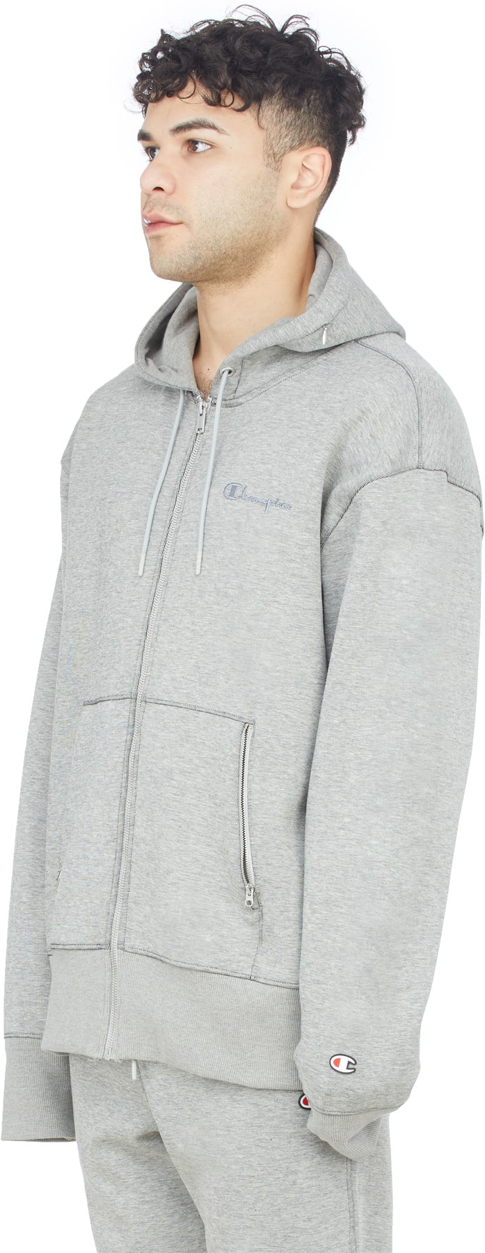 Champion: Grey Tech Weave Full Zip Hoodie - 2