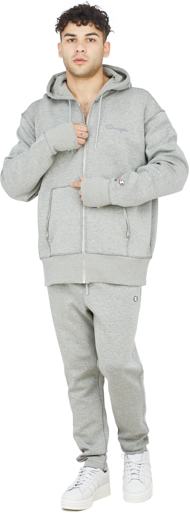 Champion: Grey Tech Weave Full Zip Hoodie - 4