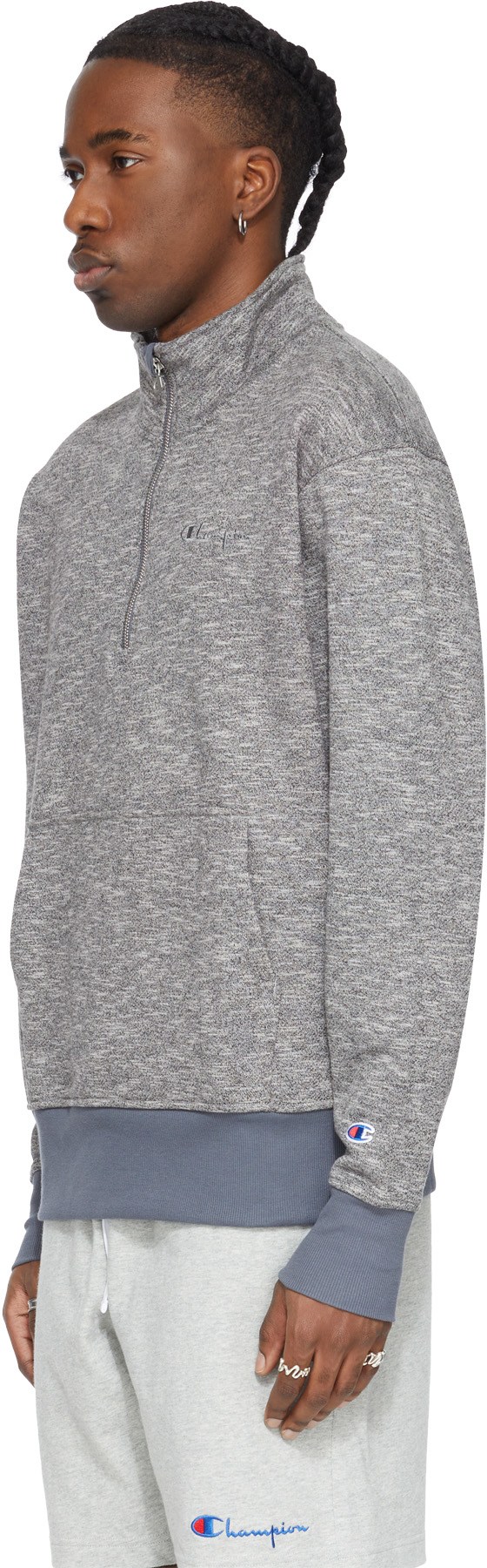 Champion: Grey Marled Fleece 1/4 Zip Sweater - 2