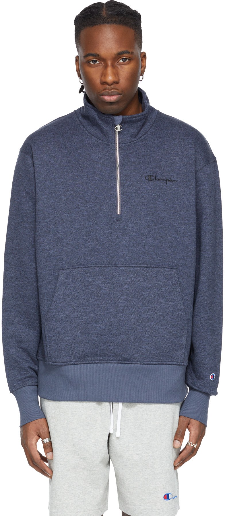 Champion: Grey Marled Fleece 1/4 Zip Sweater - 1