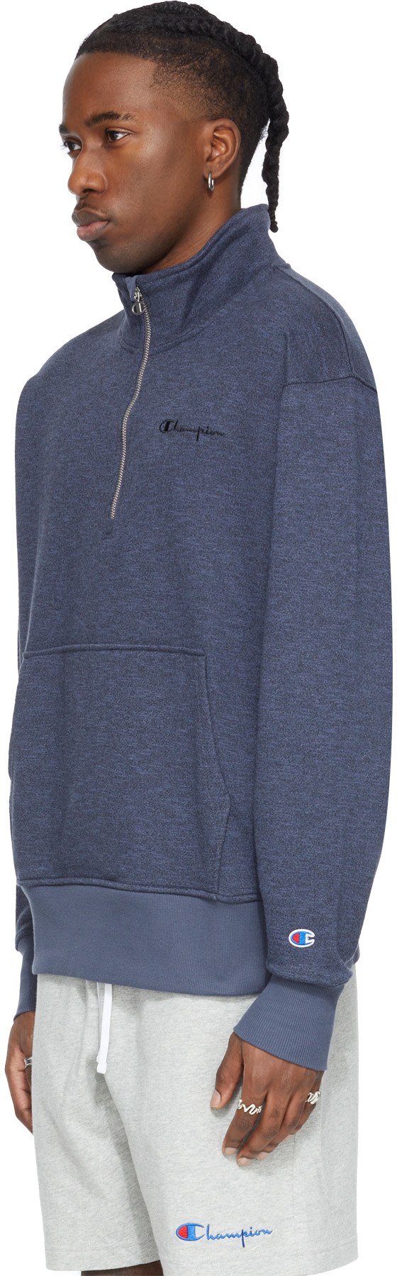 Champion: Grey Marled Fleece 1/4 Zip Sweater - 2