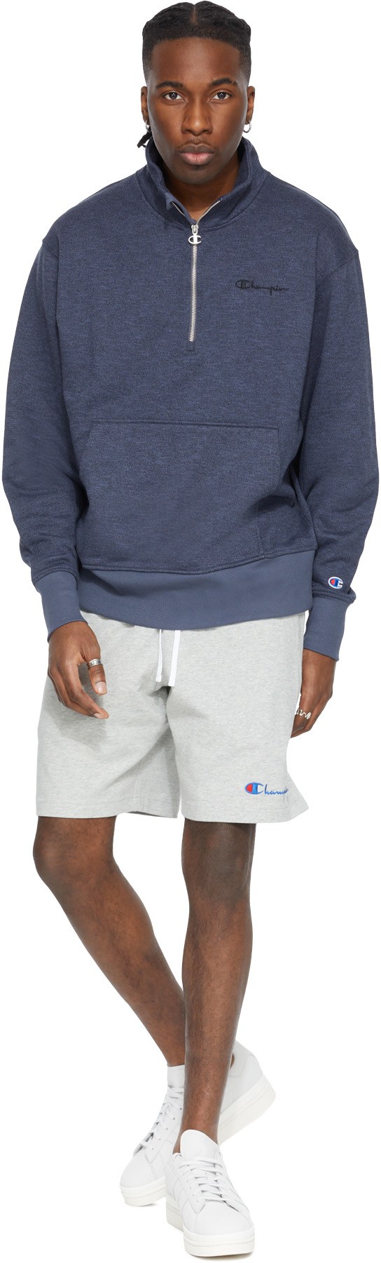 Champion: Grey Marled Fleece 1/4 Zip Sweater - 4