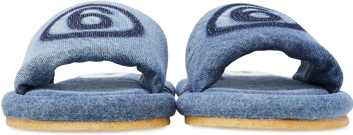 MM6 Maison Margiela: Blue Shadow Logo Denim Sandals - 3