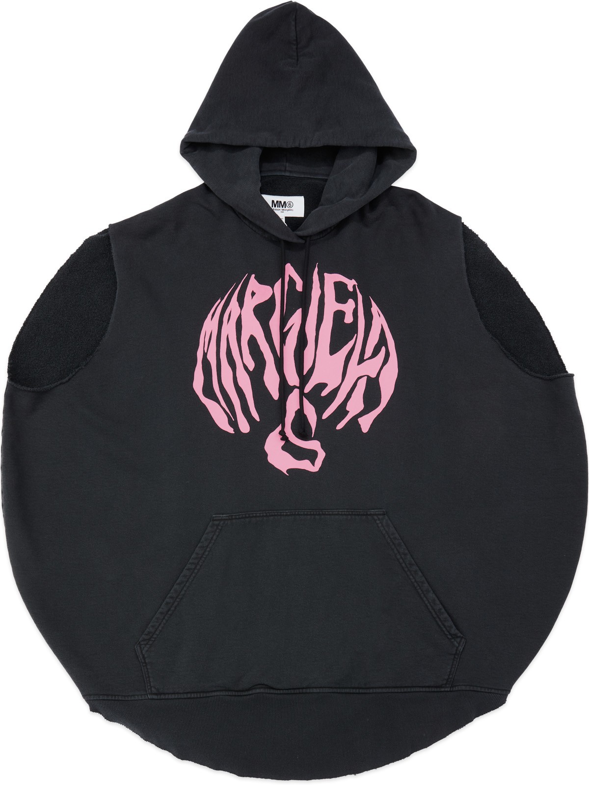 MM6 Maison Margiela: Black Oversized Cut Off Logo Circle Hoodie - 1