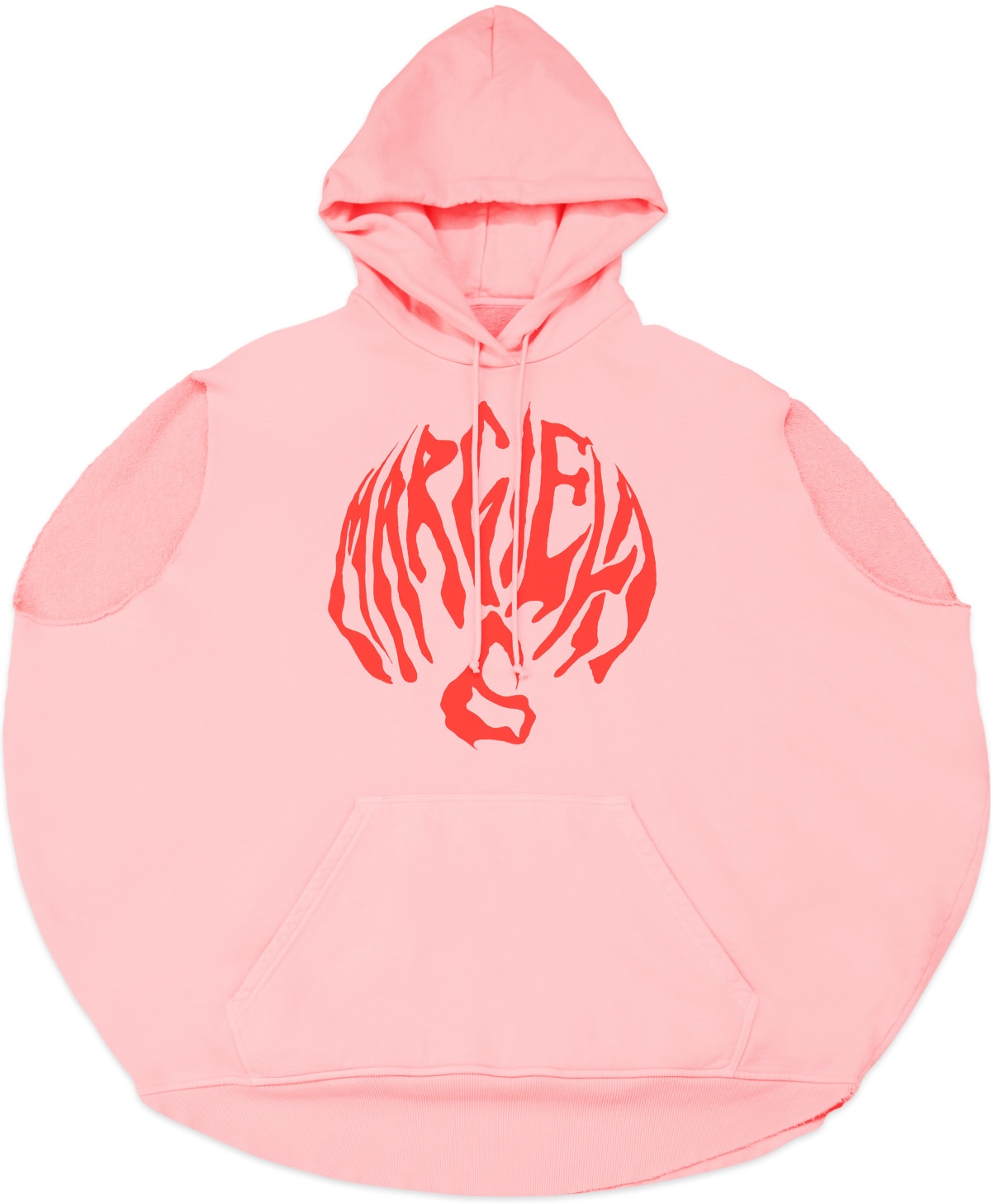 MM6 Maison Margiela: Pink Oversized Cut Off Logo Circle Hoodie - 1