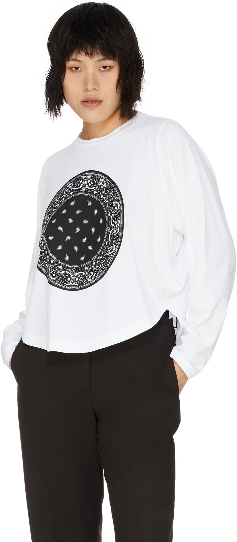 MM6 Maison Margiela: White Oversized Bandana Long Sleeve Circle T-Shirt - 3