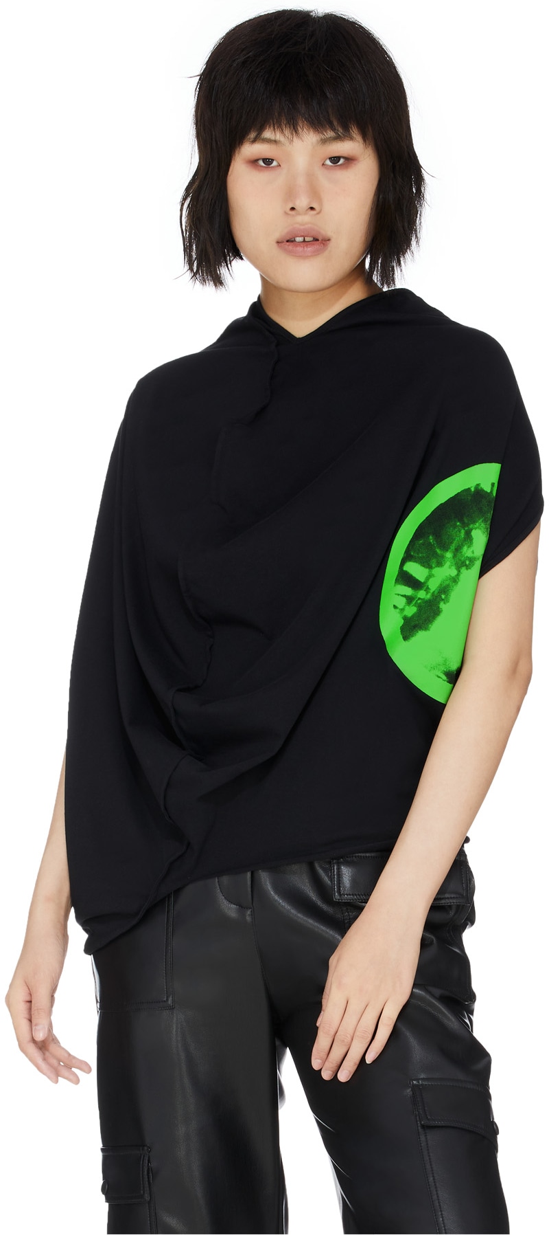 MM6 Maison Margiela: Black Oversized Neon Logo Circle Top - 3