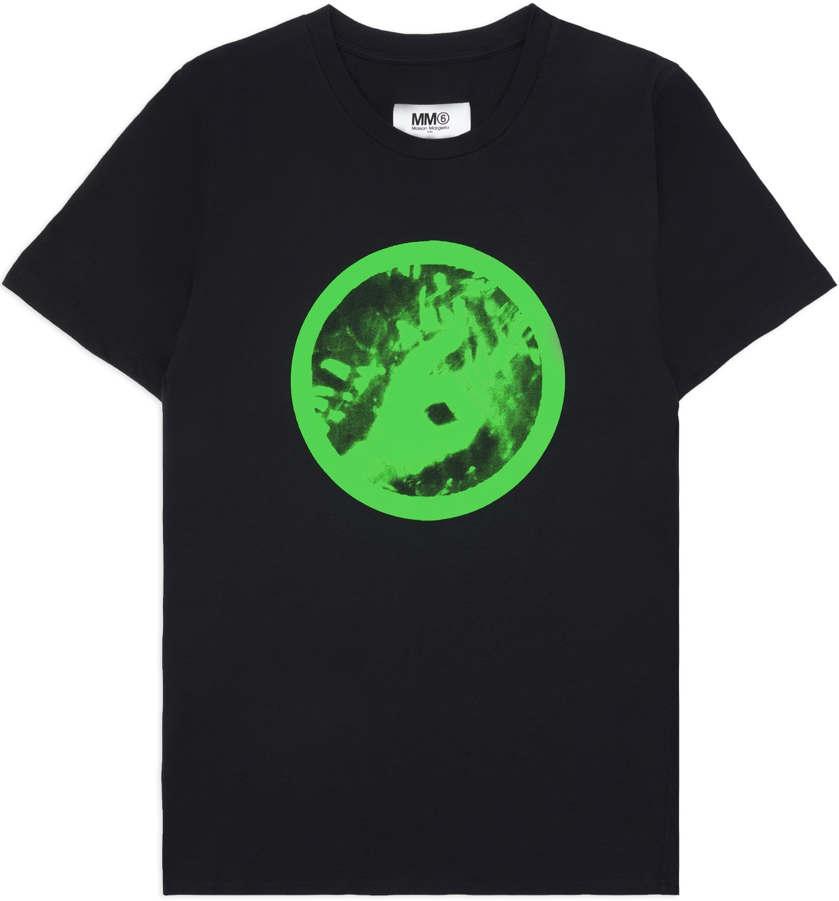 MM6 Maison Margiela: Black Oversized Neon Logo T-Shirt - 1