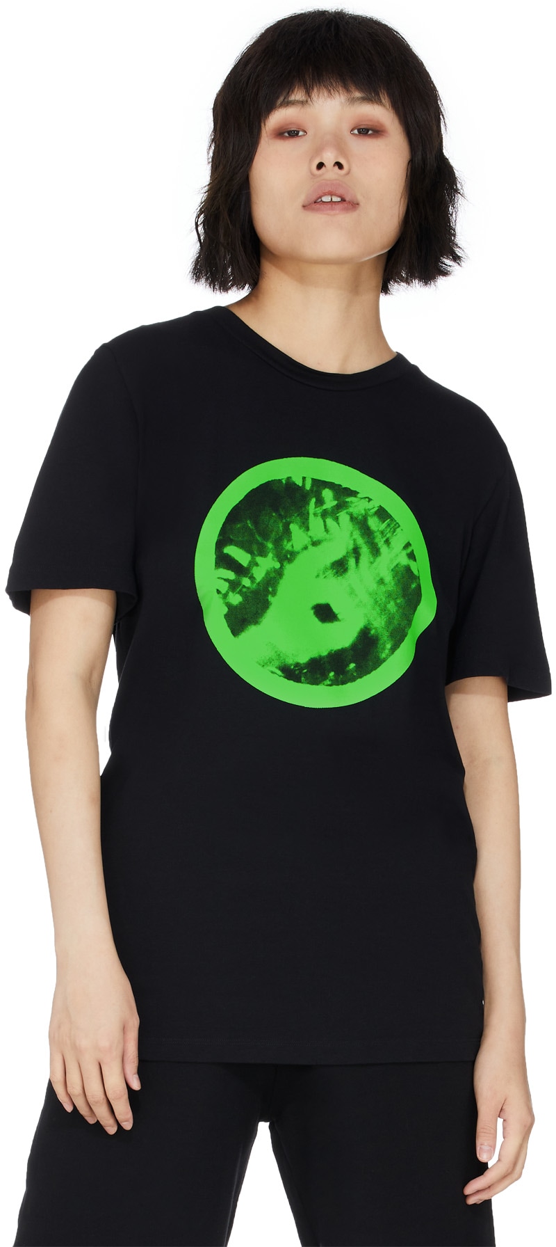 MM6 Maison Margiela: Black Oversized Neon Logo T-Shirt - 3