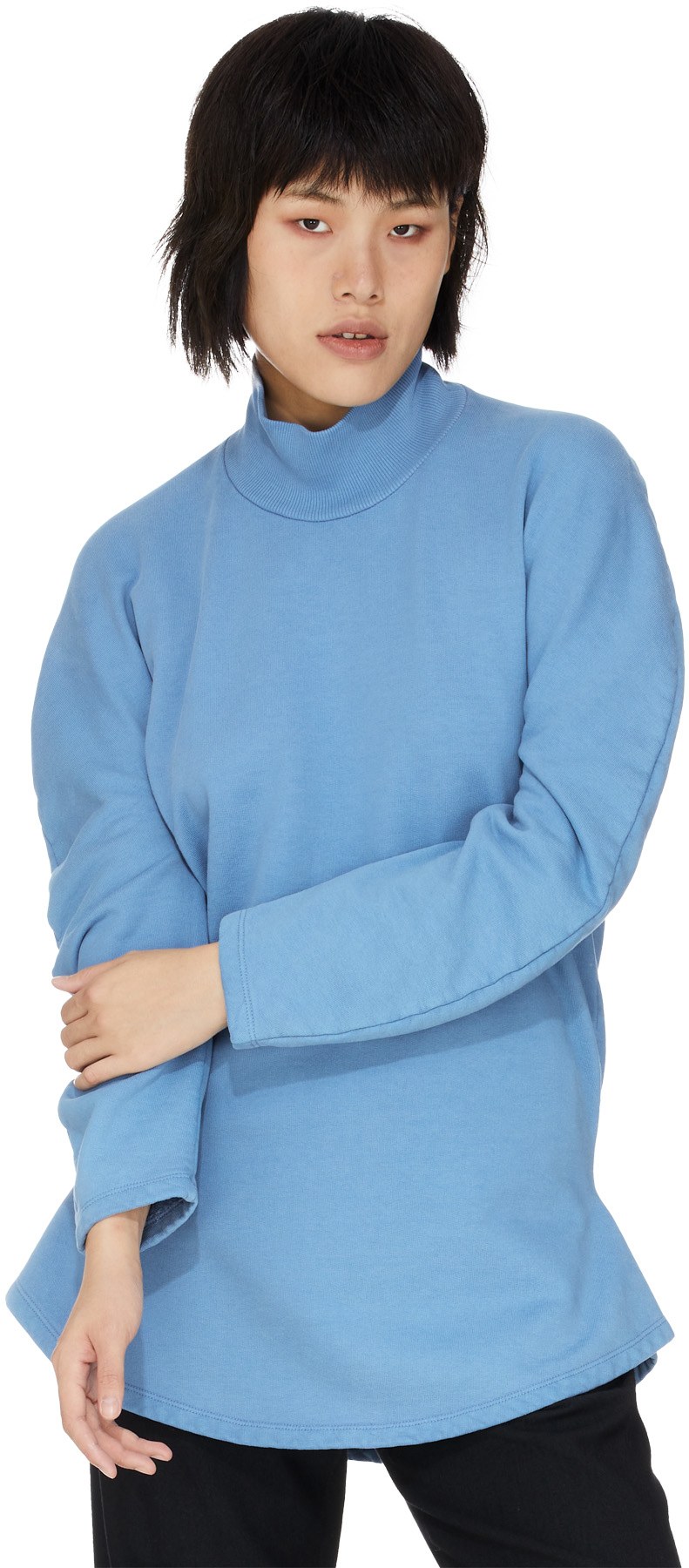 MM6 Maison Margiela: Blue Mock Neck Circle Sweater - 3