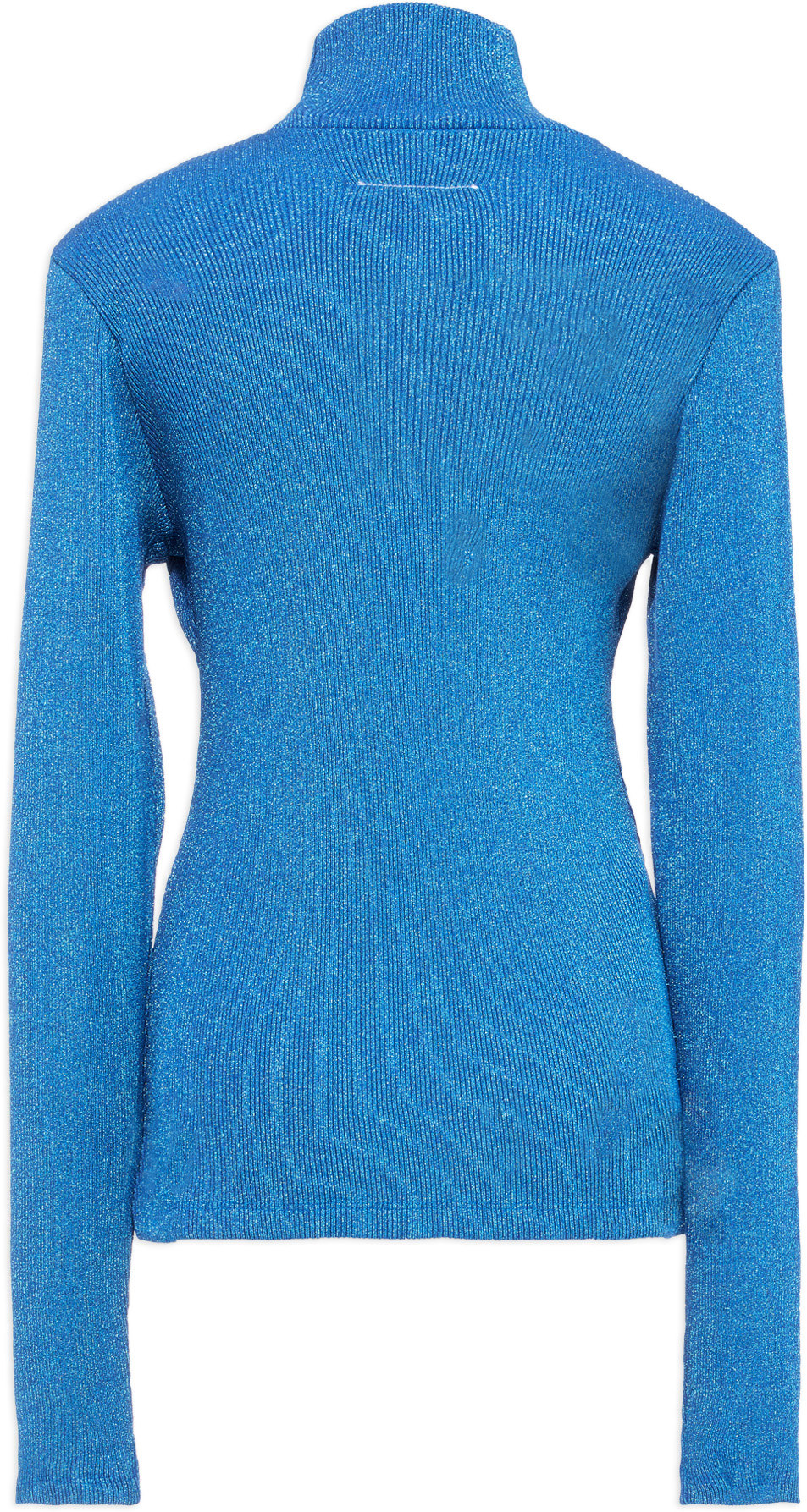 MM6 Maison Margiela: Blue Ribbed Polo Neck Top - 3