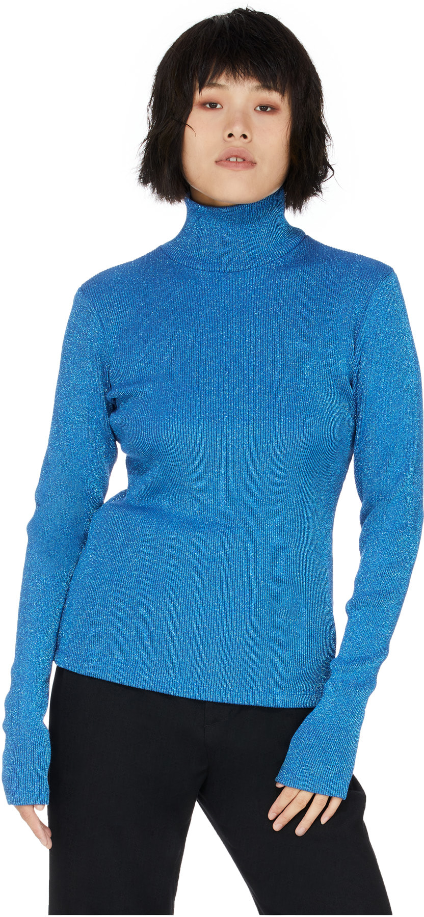 MM6 Maison Margiela: Blue Ribbed Polo Neck Top - 4