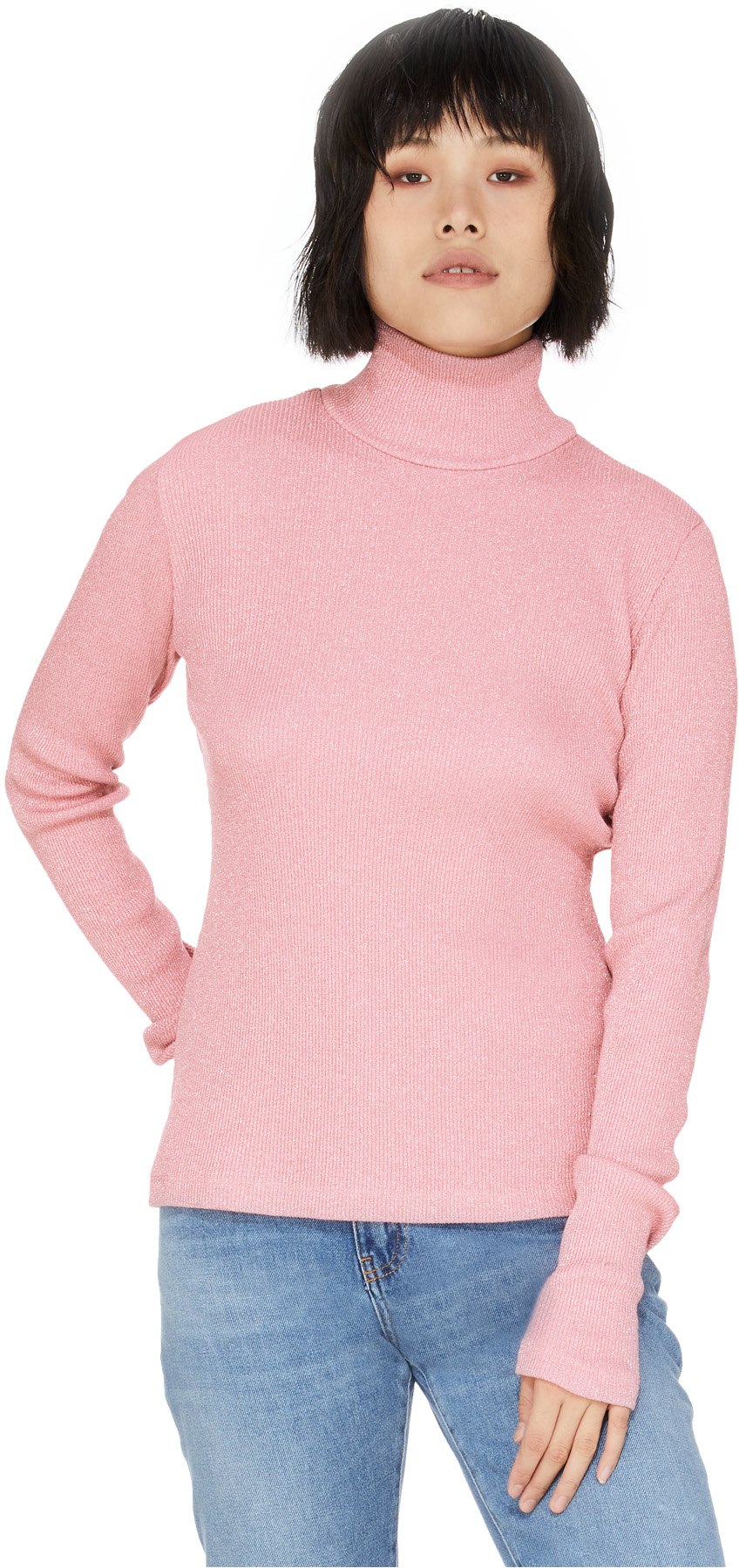 MM6 Maison Margiela: Pink Ribbed Polo Neck Top - 4