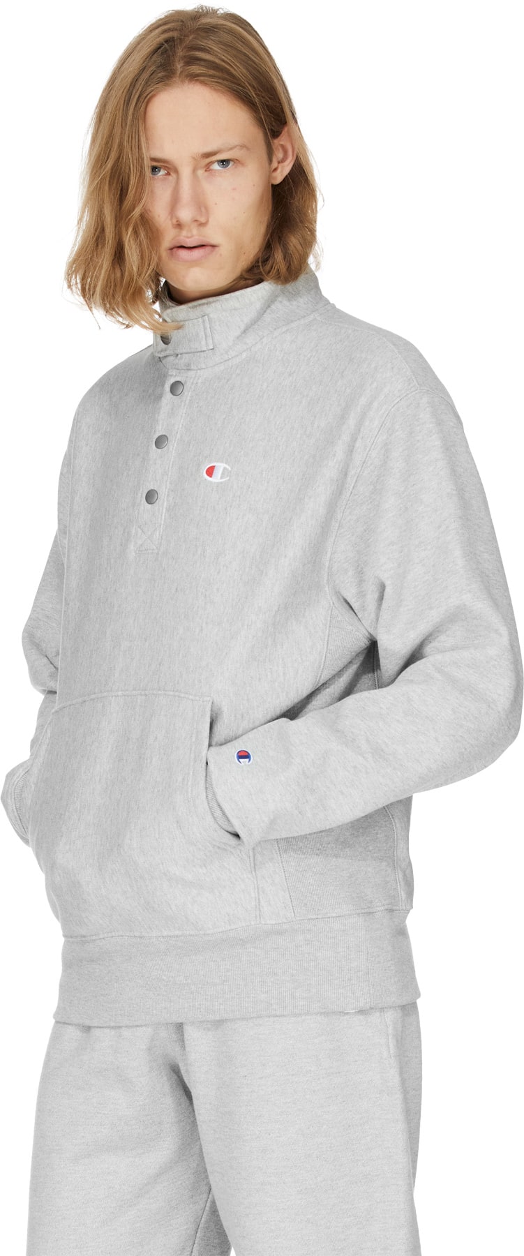 Champion: Grey Reverse Weave 1/4 Snap Sweater - 3