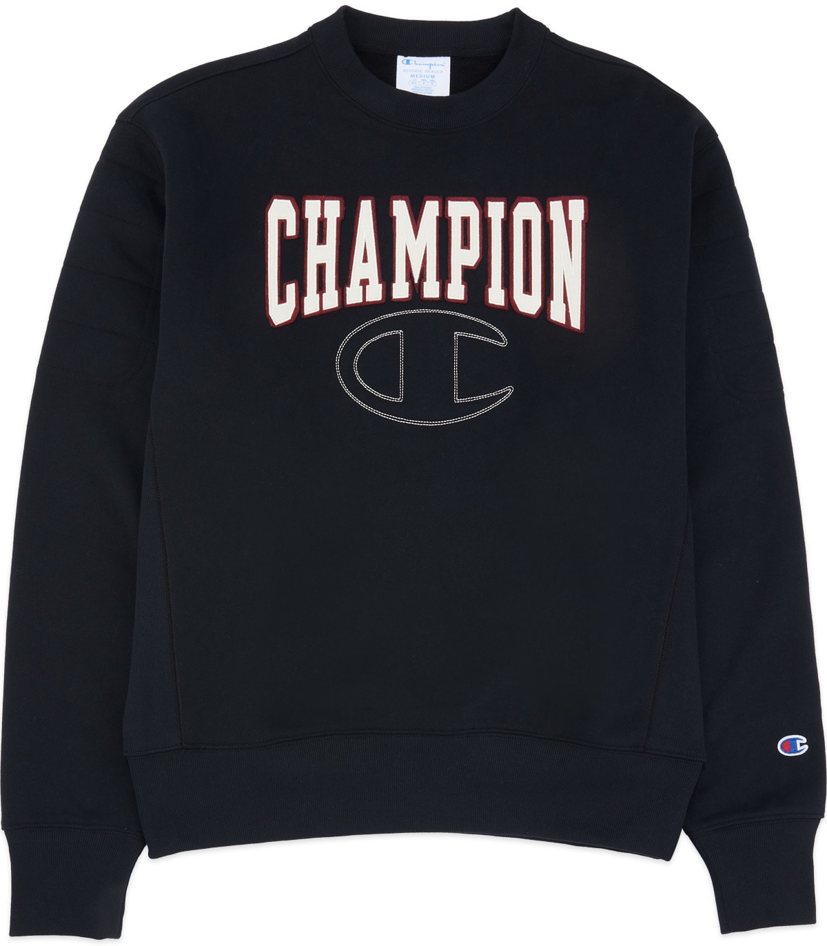 Champion: Black Reverse Weave Quilted Crew Pullover Sweater - 1