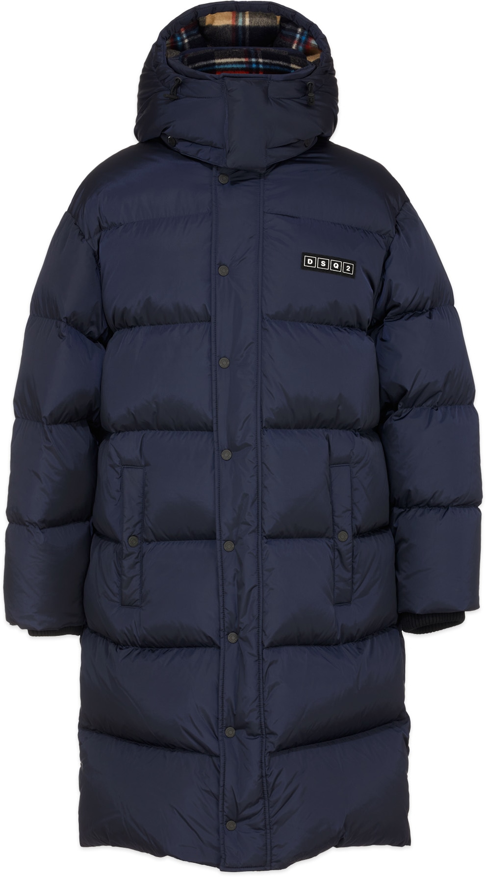 Dsquared2: Blue Check Wool Long Puffer Coat - 1