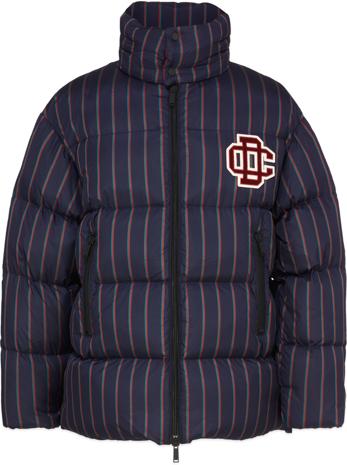 Dsquared2: Blue DC Crest Striped Puffer Jacket - 1