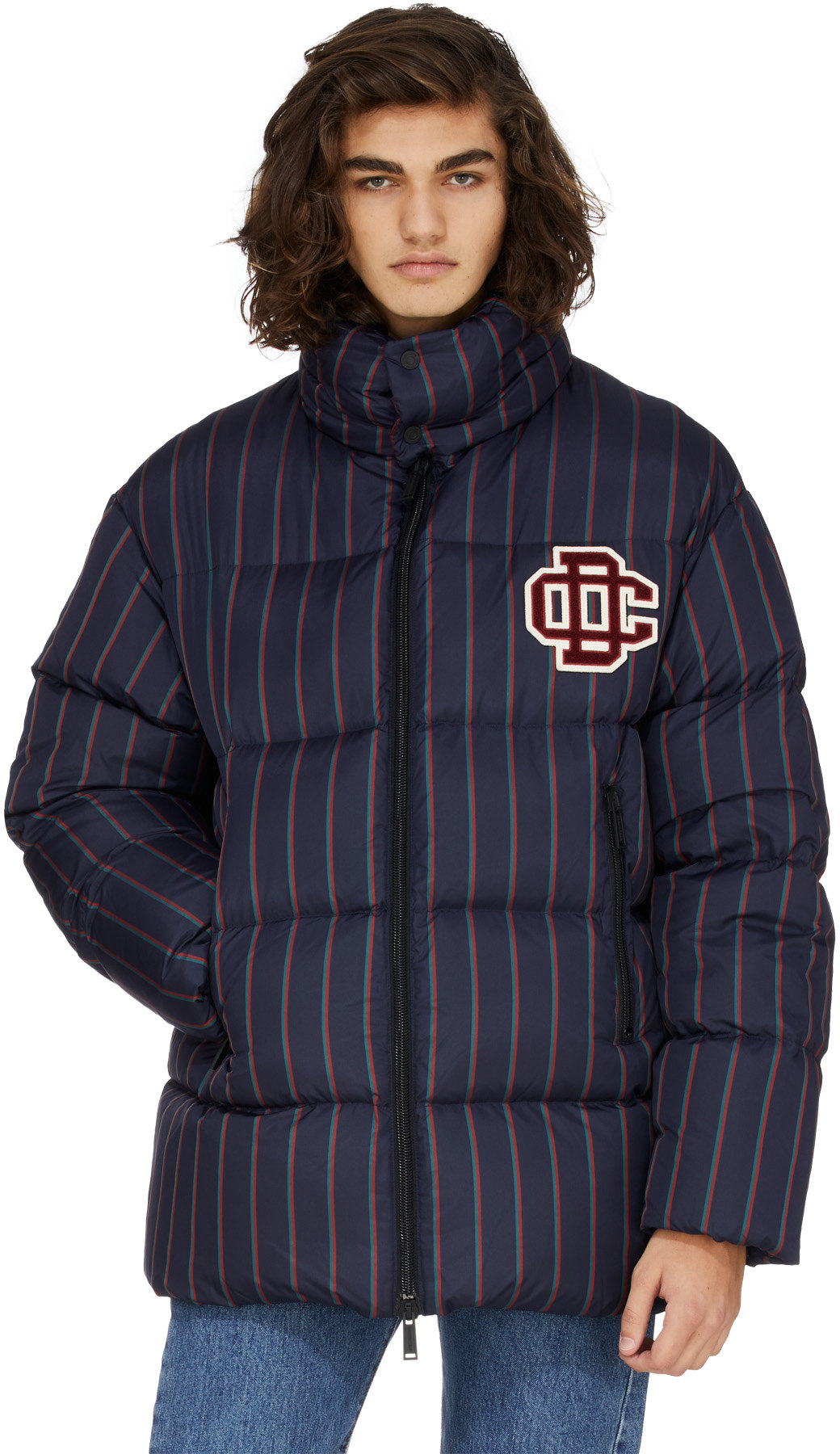 Dsquared2: Blue DC Crest Striped Puffer Jacket - 4