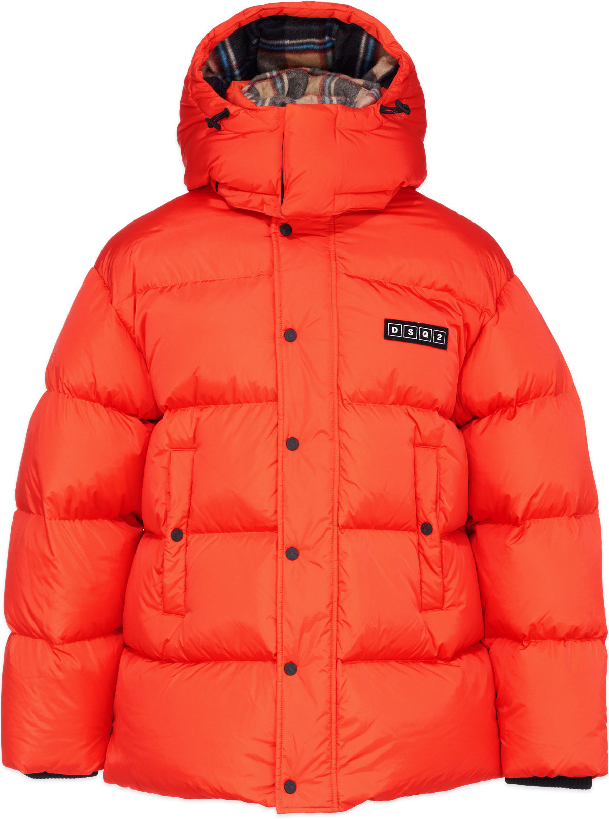 Dsquared2: Orange Check Wool Puffer Jacket - 1