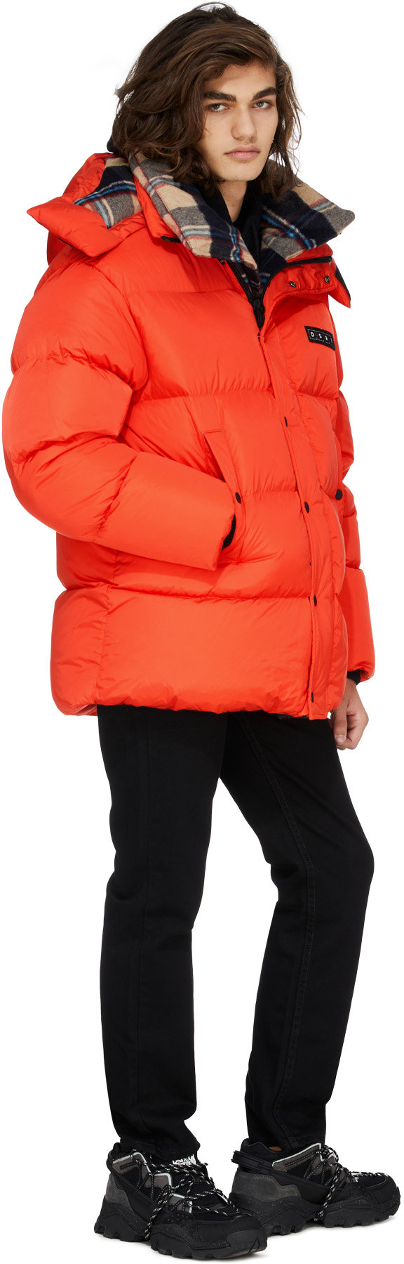 Dsquared2: Orange Check Wool Puffer Jacket - 5