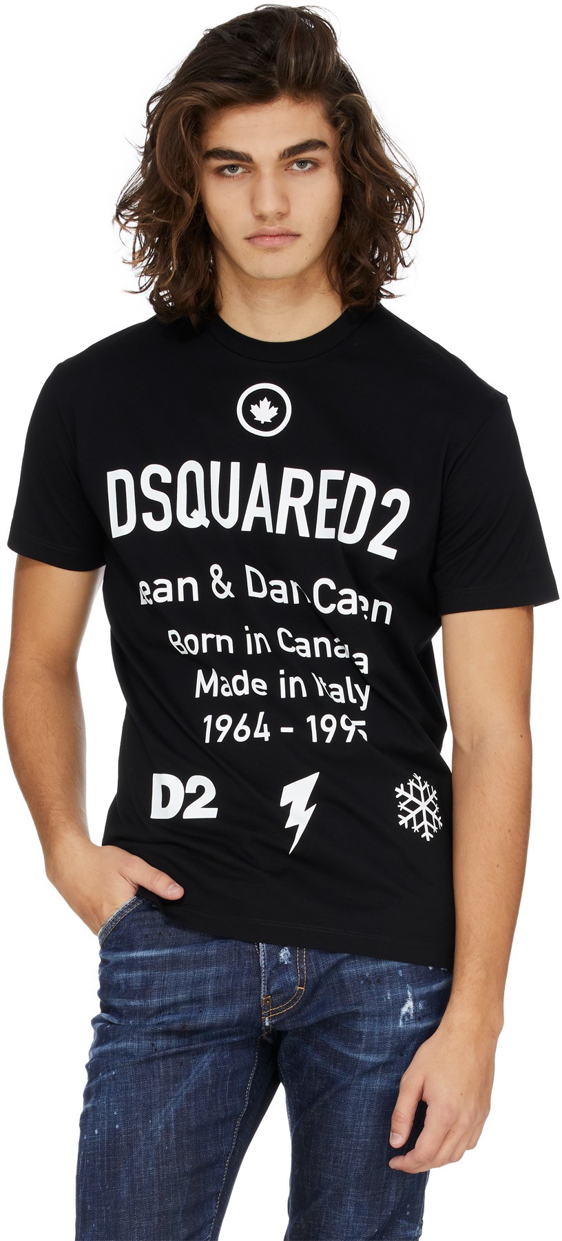 Dsquared2: Black D2 Leaf T-Shirt - 3