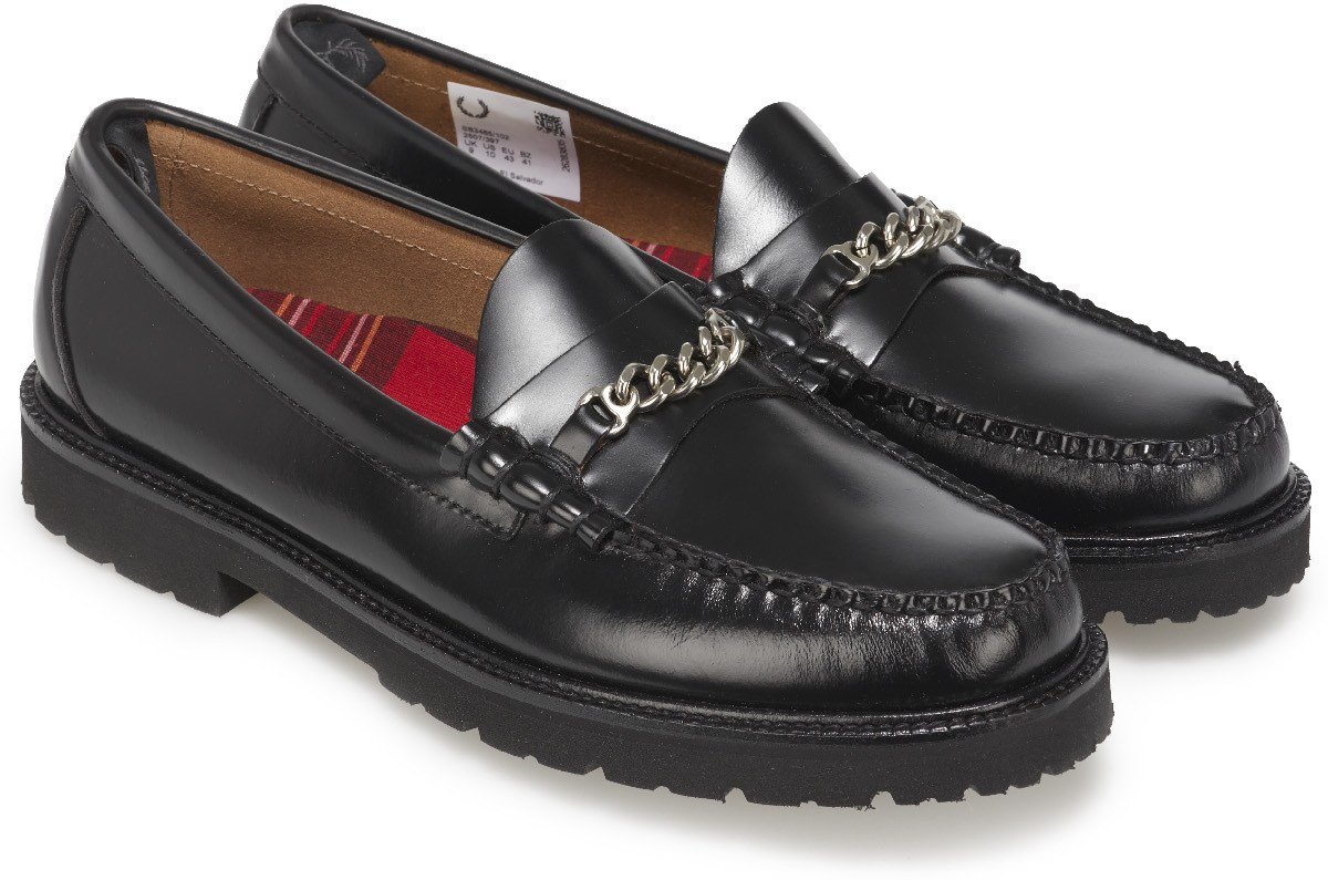 Fred Perry: Black G.H. Bass Chain Detail Penny Loafers - 4