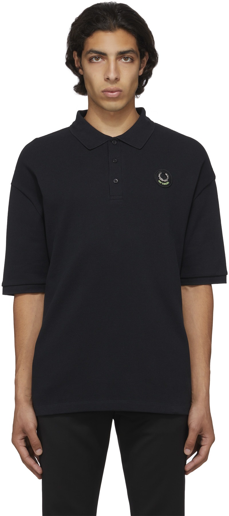 Fred Perry x Raf Simons: Noir Polo Oversized Raf Simons avec Imprimé Noir - 1