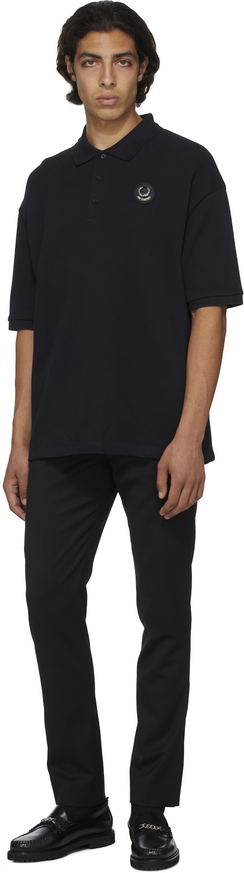 Fred Perry x Raf Simons: Noir Polo Oversized Raf Simons avec Imprimé Noir - 4