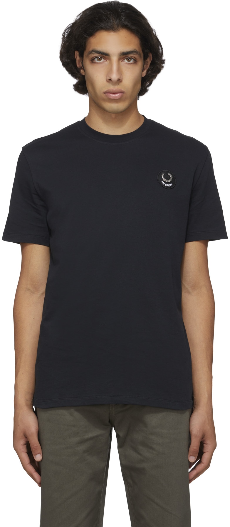 Fred Perry x Raf Simons: Noir T-Shirt Raf Simons à Détail Laurel Wreath Noir - 1