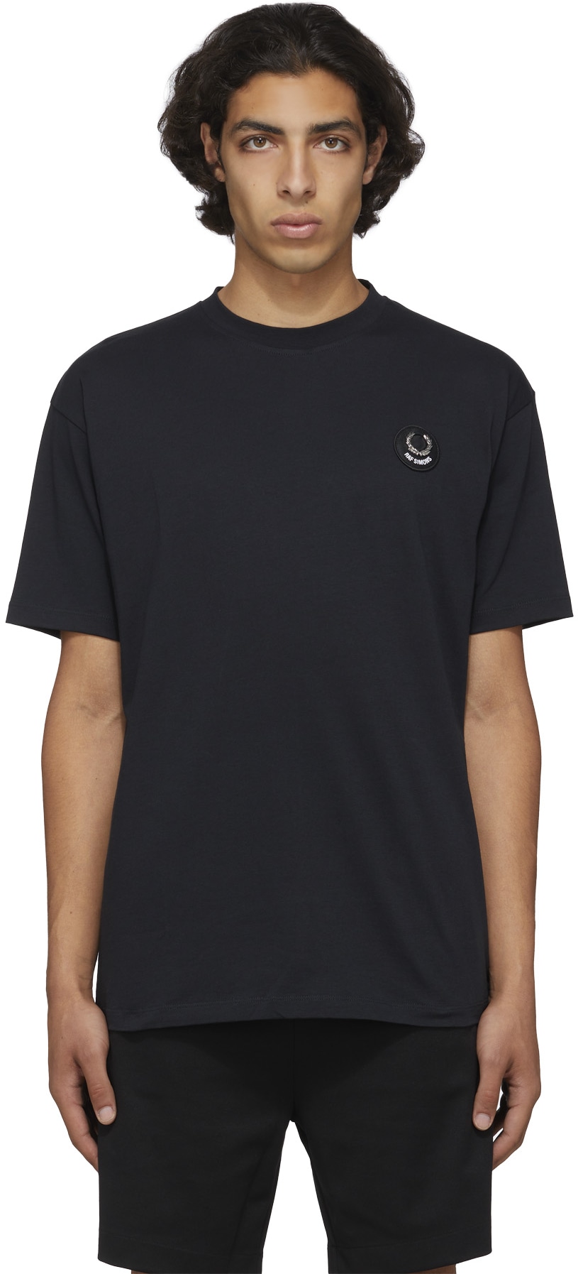 Fred Perry x Raf Simons: Black Raf Simons Oversized Printed T-Shirt - 1