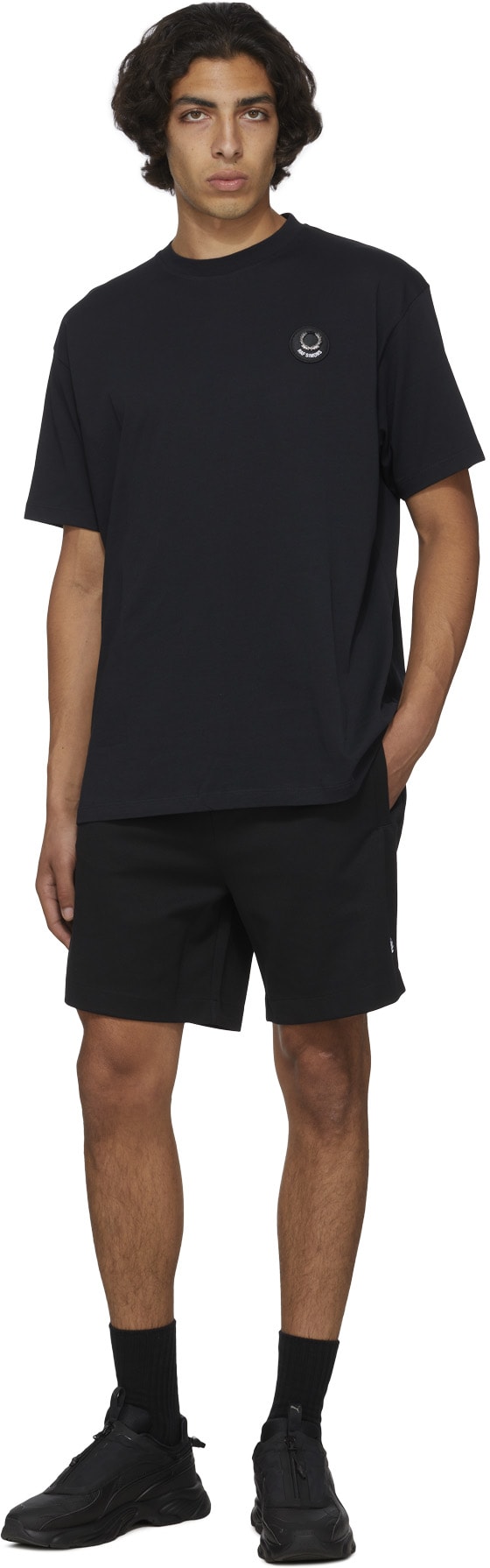 Fred Perry x Raf Simons: Noir T-Shirt Oversized Raf Simons avec Imprimé Noir - 4