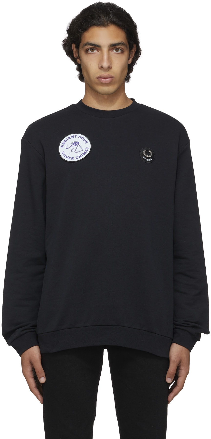 Fred Perry x Raf Simons Black Raf Simons Patch Detail Crew Sweater influenceu Global influenceu