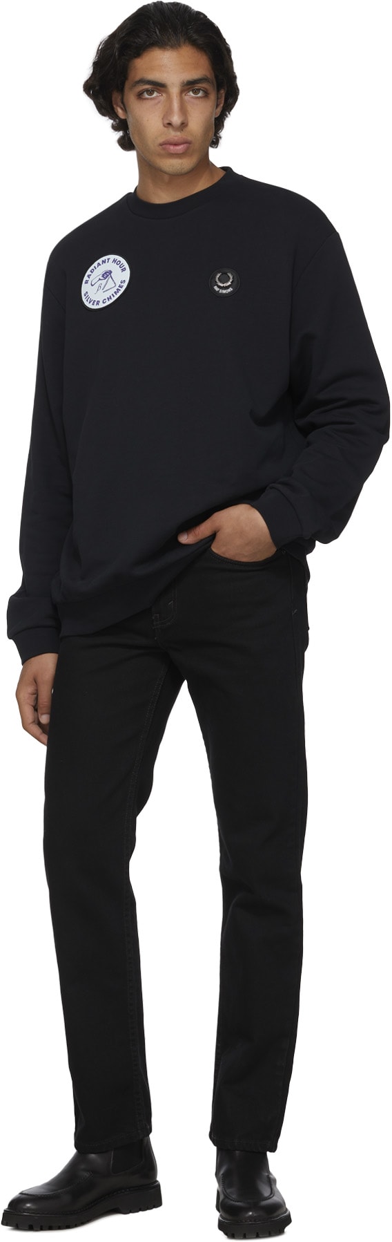 Fred Perry x Raf Simons: Black Raf Simons Patch Detail Crew Sweater - 4