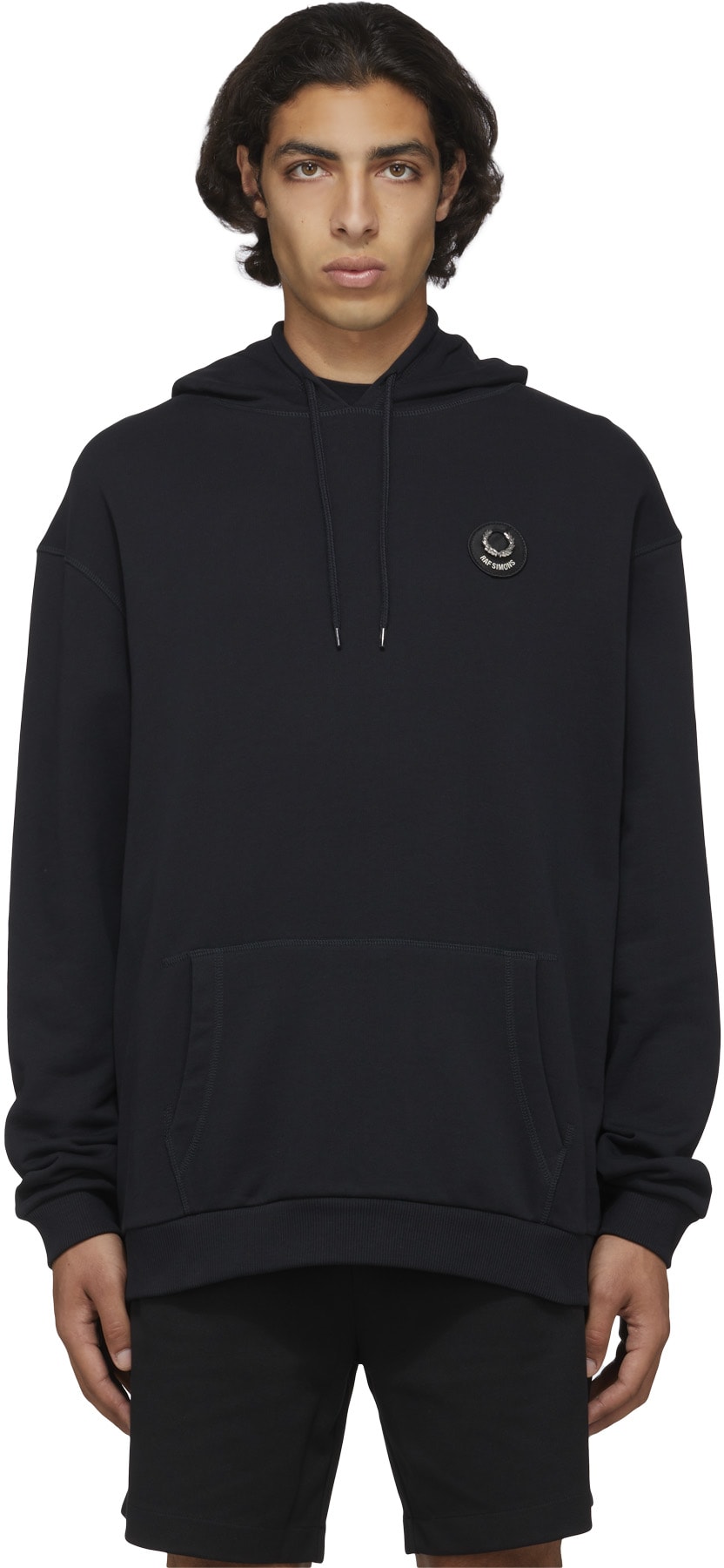 Fred Perry x Raf Simons: Black Raf Simons Patch Detail Hoodie - 1