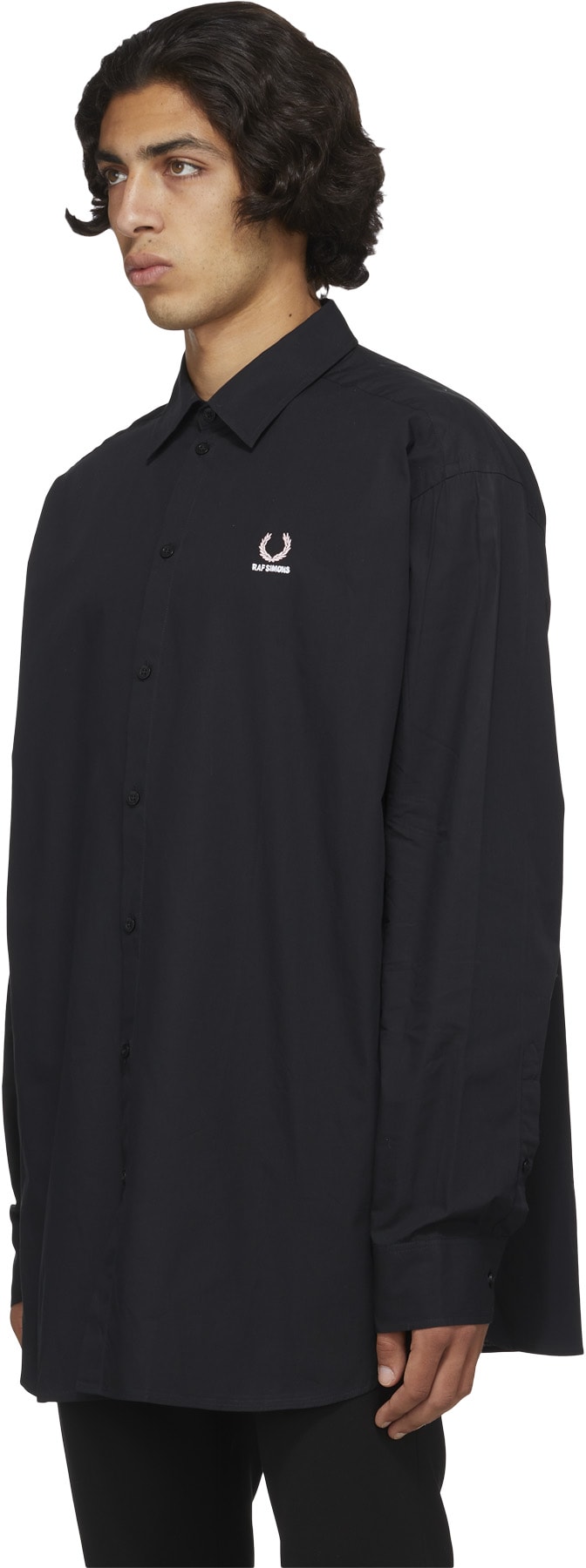 Fred Perry x Raf Simons: Black Raf Simons Oversized Embroidered Shirt - 2