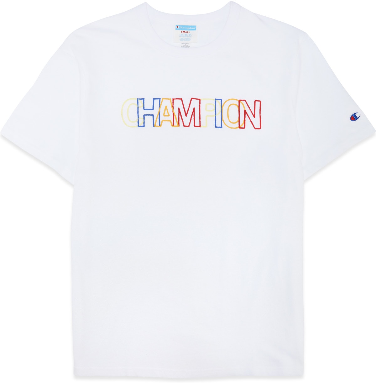 Champion: White Heritage Rainbow Script T-Shirt - 1