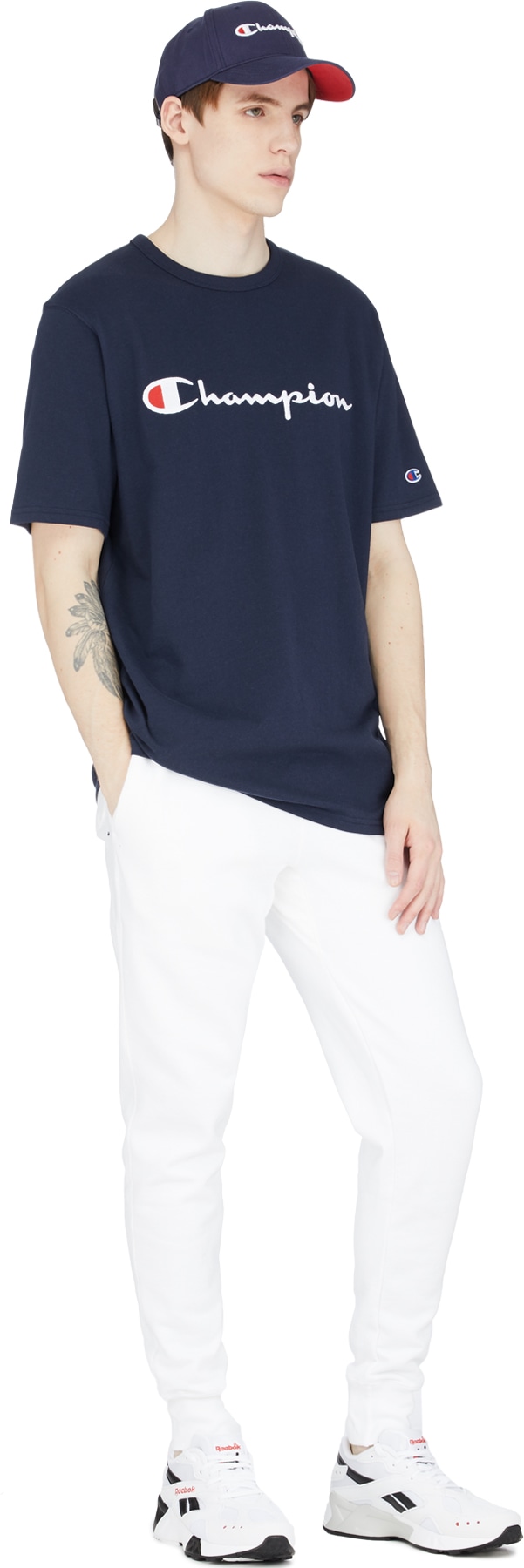 Champion: Bleu Script Logo T-Shirt Bleu - 4