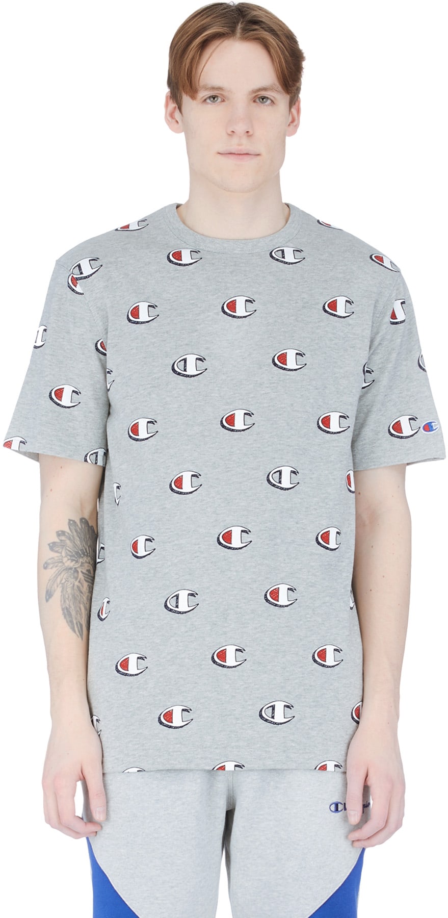 Champion: Grey Allover Scribble 'C' Logo T-Shirt - 1