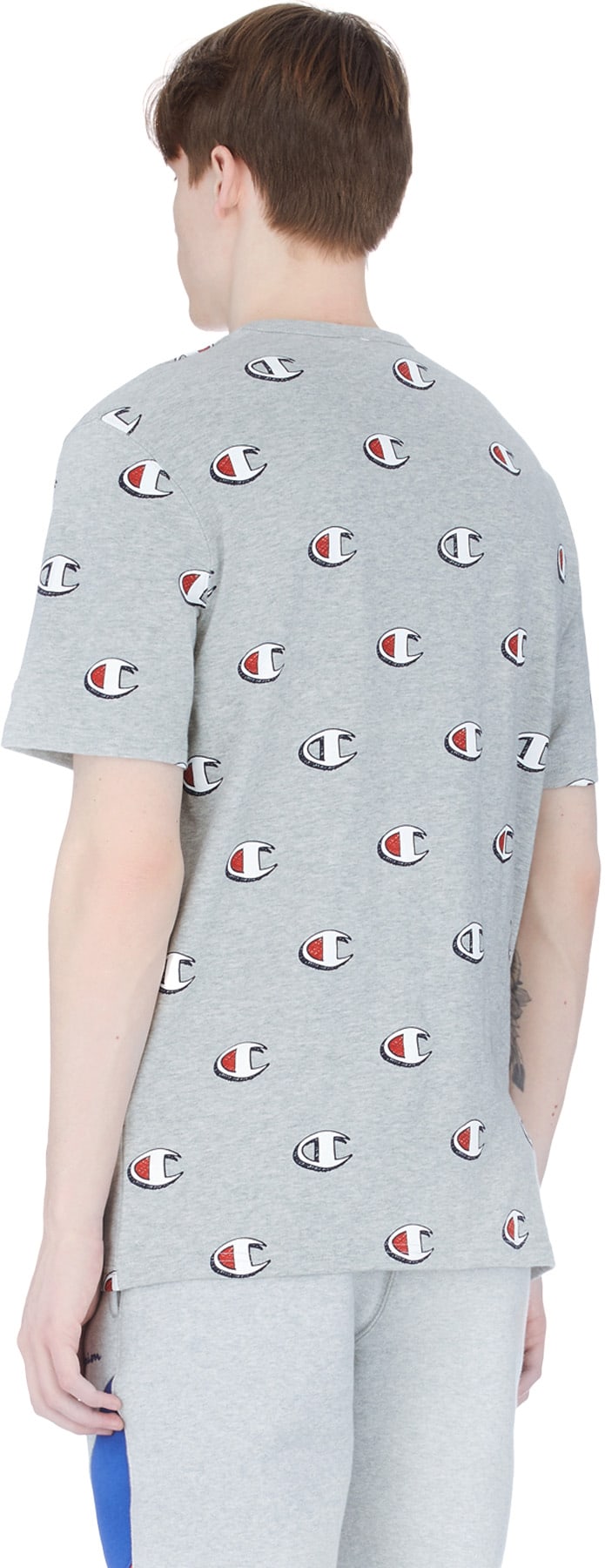Champion: Grey Allover Scribble 'C' Logo T-Shirt - 3