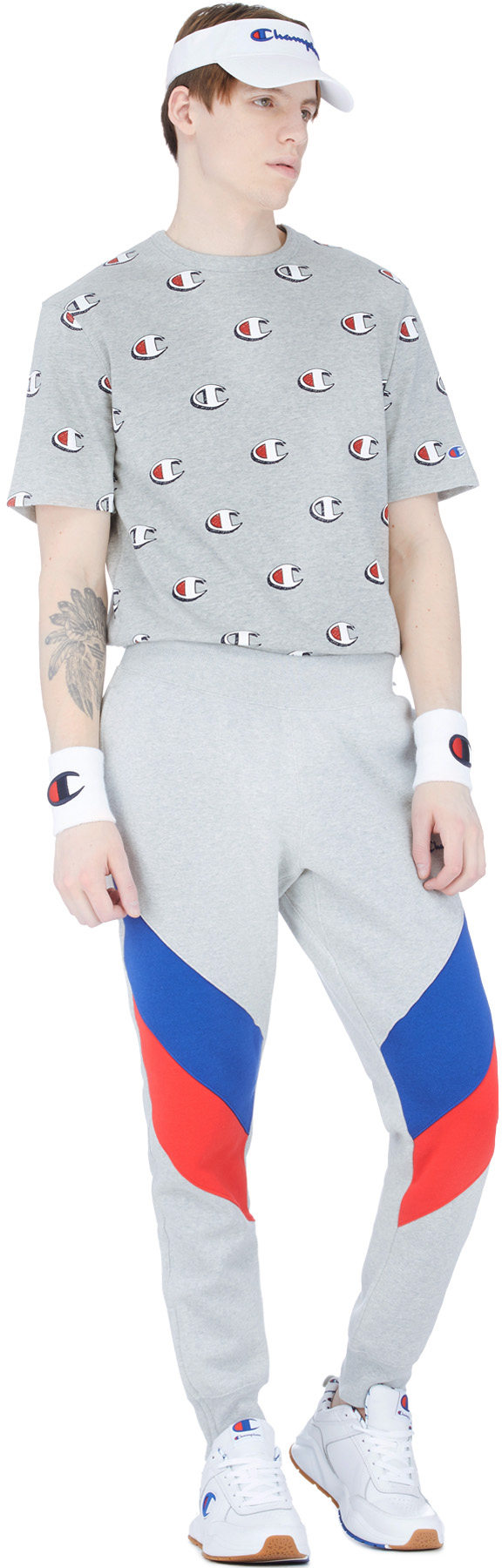 Champion: Grey Allover Scribble 'C' Logo T-Shirt - 4